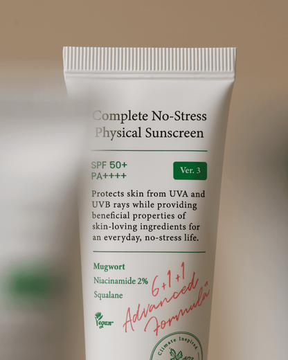 Complete No-Stress Physical Sunscreen V3 SPF 50 – Mineral Face Sunscreen with Zinc Oxide & 2% Niacinamide – UVA Protection, Lightweight Moisturizing Korean Sunscreen (1.69 fl oz)