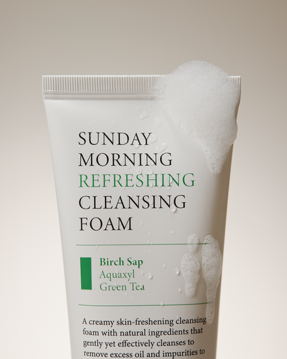 Sunday Morning Refreshing Cleansing Foam with Birch Sap - Hydrating & Soothing Gentle Facial Cleanser - Vegan Korean Skin Care Face Wash for All Skin Types (4.06 fl. oz.)