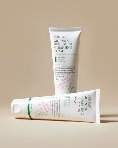 Sunday Morning Refreshing Cleansing Foam with Birch Sap - Hydrating & Soothing Gentle Facial Cleanser - Vegan Korean Skin Care Face Wash for All Skin Types (4.06 fl. oz.)