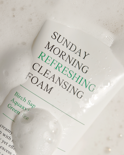 Sunday Morning Refreshing Cleansing Foam with Birch Sap - Hydrating & Soothing Gentle Facial Cleanser - Vegan Korean Skin Care Face Wash for All Skin Types (4.06 fl. oz.)