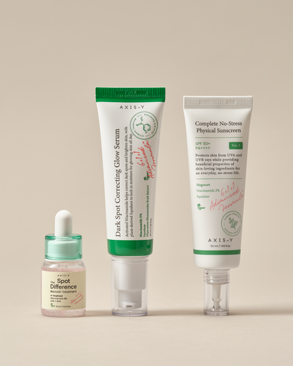 Community Choice 3-In-1 Skincare Set, Includes Dark Spot Correcting Glow Serum, Spot The Difference Blemish Treatment & No-Stress Physical Sunscreen SPF50+ PA++++, Korean Vegan Cruelty Free Skin Care Kit For Acne & Uneven Tone